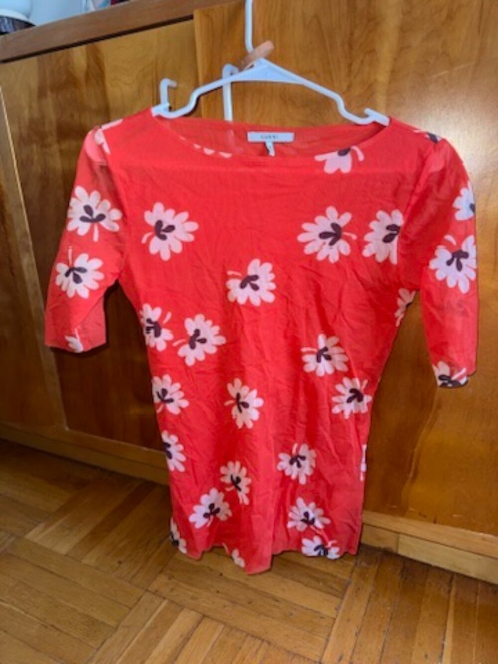 Ganni Floral Mesh Boat Neck Top (sz 38)